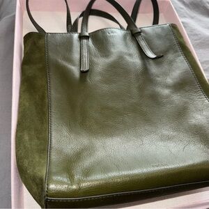 Fossil Olive Green Leather Convertible Tote Bag Backpack